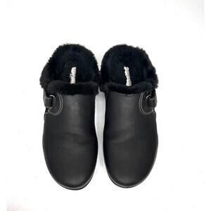 Clarks Roseville Clog Women's 8 Black Faux Fur Lining Comfy Mule Slip on